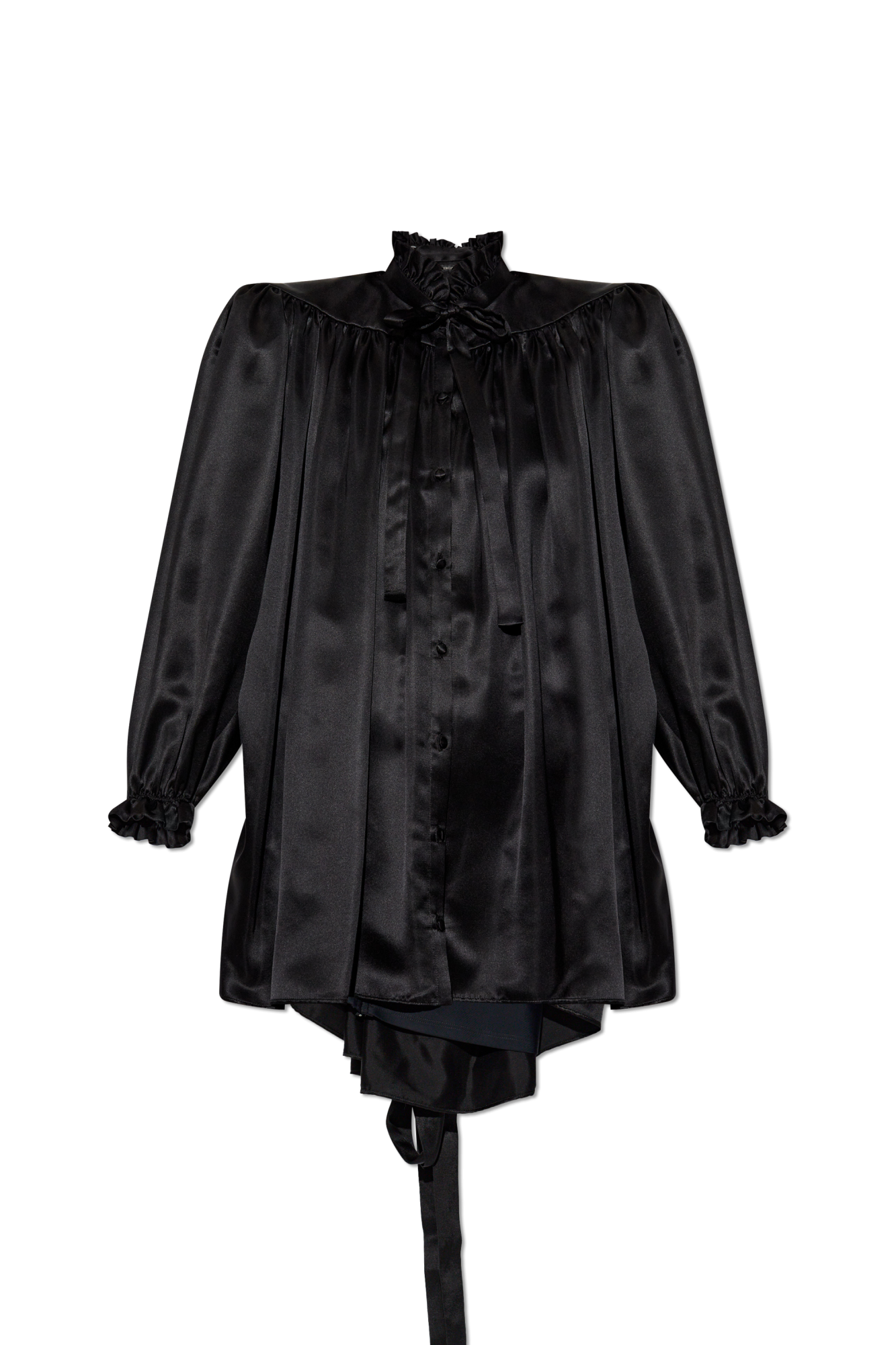 BALENCIAGA. SILK  ブラック　ブラウス　40 Balenciaga Black Silk Neck Tie Blouse FR 40